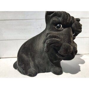 Vtg Royalty Designs Coin Piggy Bank Velvet Flocked Schnauzer Dog 70s Kitsch 8”